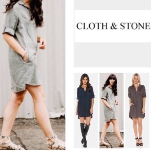 Anthropologie Cloth & Stone Shirt Dress Grey Med - Picture 1 of 7